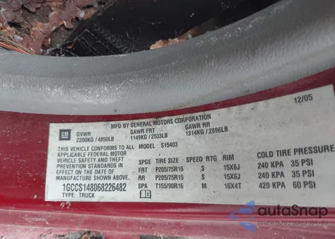 2006 Chevrolet Colorado Ls из США, поврежденный, VIN 1GCCS148068226482